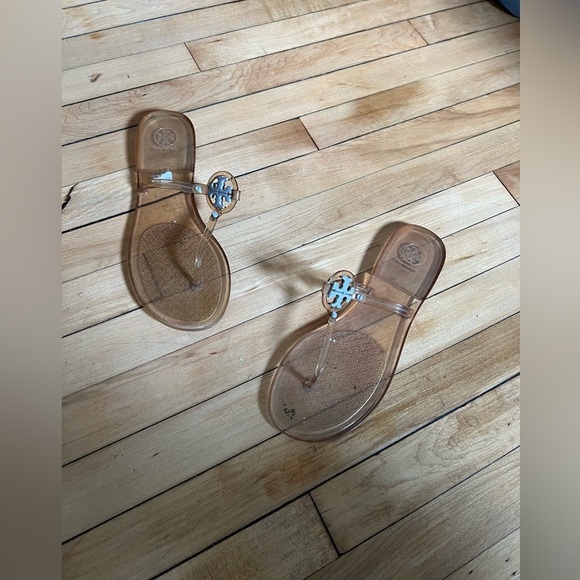 Tory Burch Transparent Sandals with Silver Logo - Picture 1 of 6